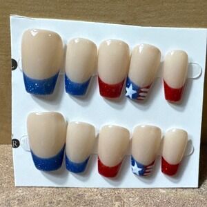 Press On Nails Patriotic USA‎ French Tip Red White Blue Nail Art